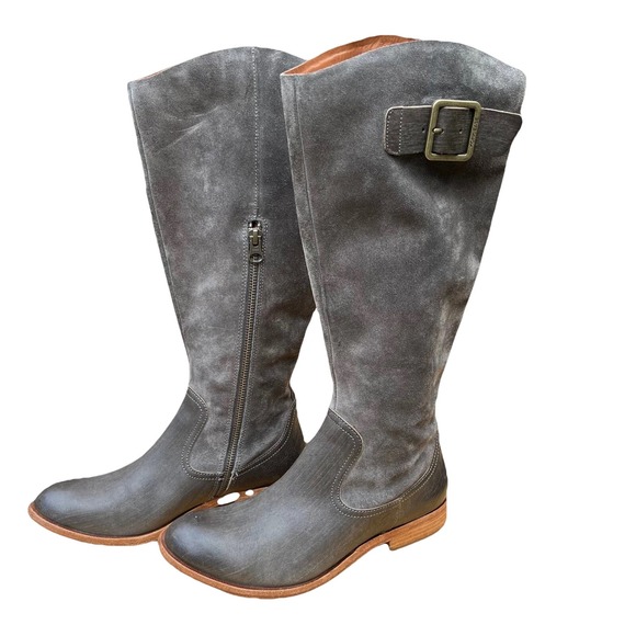 Kork Ease Women Dark Gray Suede Leather Tall Riding Boots Buckle Zipper Size 7.5
